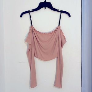 F21 Pink Long Sleeve Crop Top